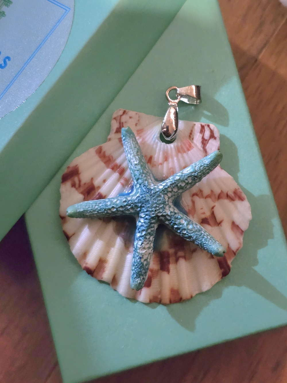 Sea Star Shell Pendant Necklace - Turquoise & Natural